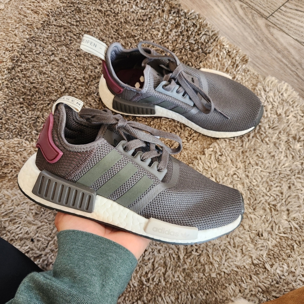 Adidas NMD R1 Ultility Grey Olive Green Maroon ShoeWomens Sneaker Size US 6